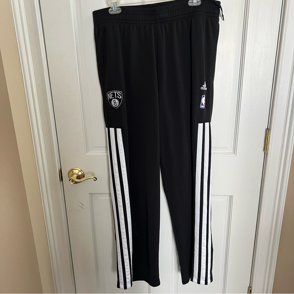 Mens ADIDAS Brooklyn Nets Black & White Drawstring Athletic Pants Size XL